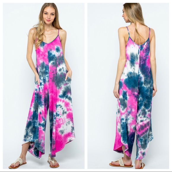 CHIC TIE DYE PRINT CAMI JUMPSUIT WITH SIDE POCKETS - Picture 6 of 10